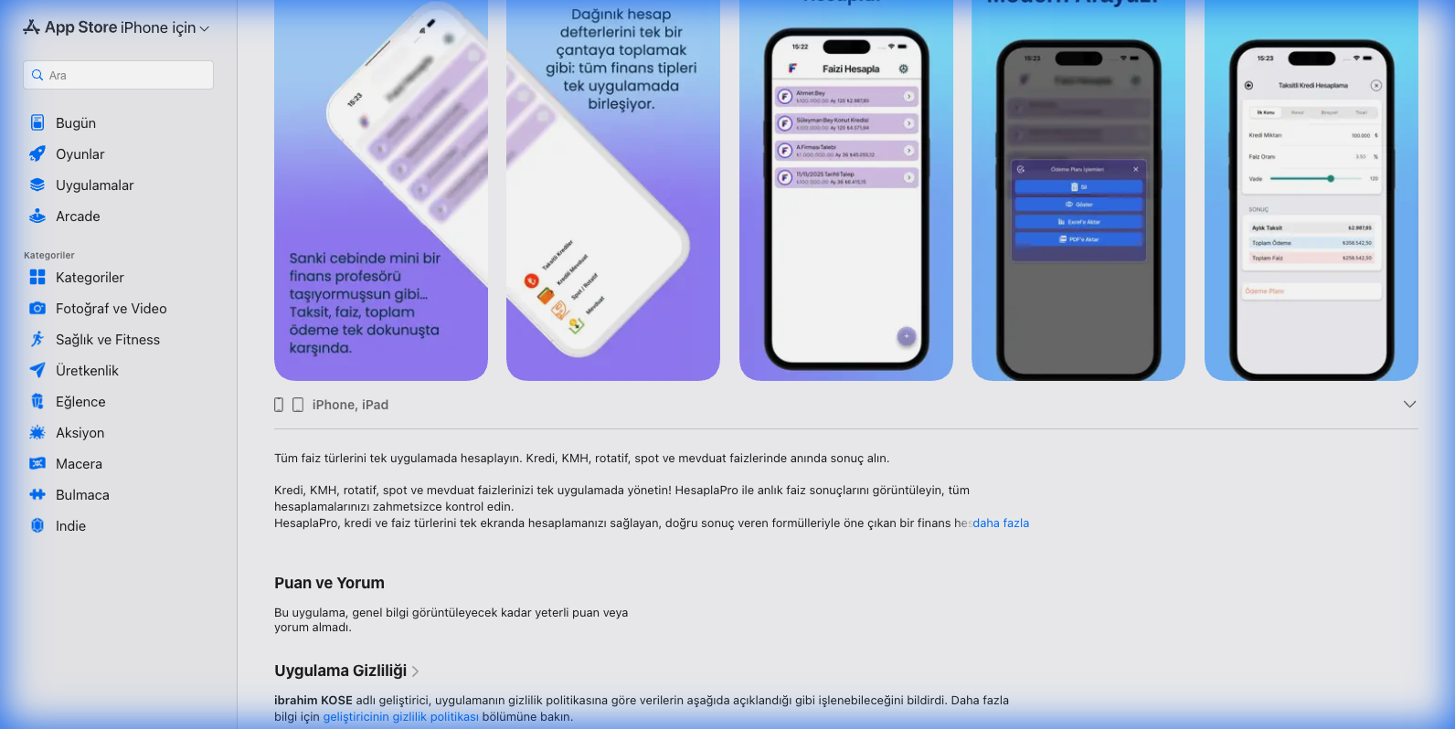 Faizi Hesapla Store Preview